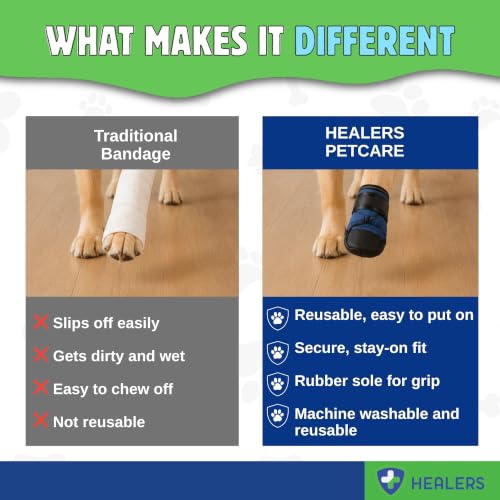 Healers PetCare Medical Dog Boot, Single, No Gauze, Large | Single bootie, gauze sold separately, breathable knit, non-slip rubber sole, adjustable Velcro strap - size: Large