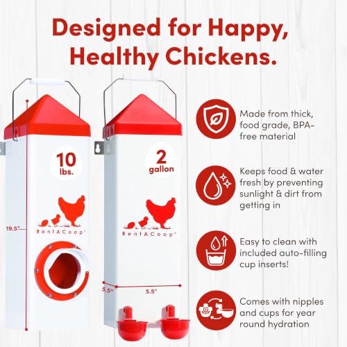RentACoop High Rise 2 Gallon Chicken Waterer and 10lb Feeder Set