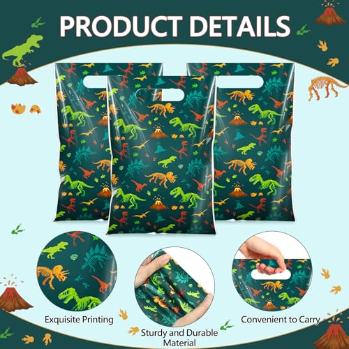 Resurhang 50 Pcs Dinosaur Party Favor Bags Bulk 6.5 x 9.8 Inch Plastic Dino Goodie Treat Gift Bags Funny Candy Cookie Totes for Dinosaur Birthday Party Decorations Supplies Wrap - style: Dinosaur