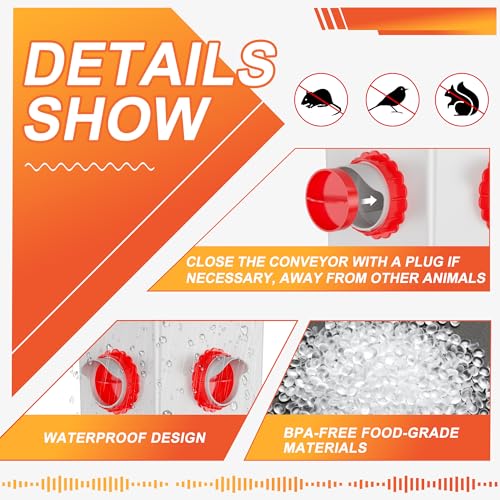 No Waste Chicken Feeders, DIY Automatic Poultry Feeder - 8 Ports Red | Buckets Barrels Bins Troughs‑mountable Design for common Breeds of Chicken Flock with Hole Saw - size: 8 Ports