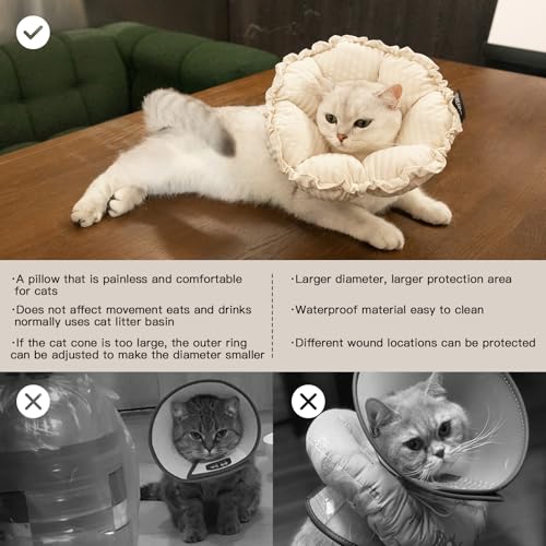 Soft Cat Cone Collar， Cute Adjustable Cat Recovery Collar，Elizabethan e Collar that can Protect Head and Foot Wounds，Egg White All-Season Style - color: White, size: L