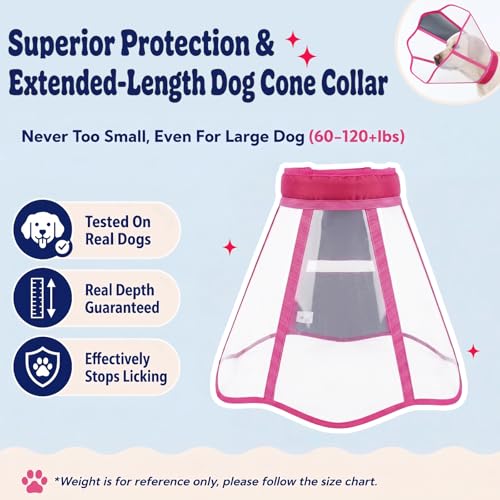 Soft Neck Pad Hard Plastic Dog Surgery Recovery Cone Collar for Large Dogs | Clear Vision Cone for Dogs to Stop Licking, Comfy Dog Head Cones of Shame, Extra Long Elizabethan Collar, Rosered, XL - color: Rosered, size: X-Large