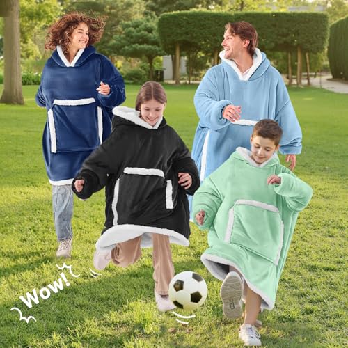 JOYWOO Green Kids Wearable Blanket Hoodie,Oversized Cat lovers Hoodie Blanket for kids & Teens,Birthday Gifts for Girl Boys,Warm Cozy Fuzzy Sherpa Fleece Blanket Giant Pocket Winter Gifts,Sage green - color: Light Green, size: Kids