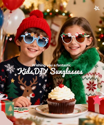 Sumsun Kids Sunglasses Bulk Party Favors 24 Packs Boys Girls Age 3-8 with UV400 Protection for Birthday Graduation Party Supplies (Grid 16 Pack) - style: Color-24pairs-christmas