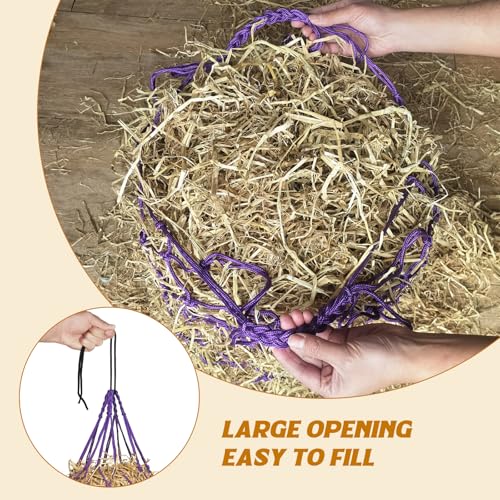 2PCS Hay Nets for Horses,2.36"x2.36" Holes 40”Horse Hay Feeder Net for Slower Feeding,Strong Load-Bearing Hay Bag Hanging for Horse Stable Trailer (Purple) - color: Purple