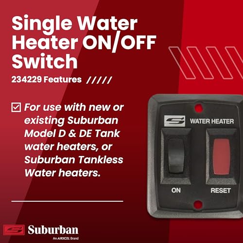 Suburban Single RV Water Heater ON/OFF Wall Switch, Black (234229) | Integrated indicator light, controls tank or tankless models from inside the RV, easy install, interior mount design - color: Black