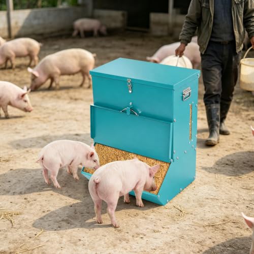 2 Door Pig Feeder, Hog Feeder, Metal Piglet Feeder Suitable | Heavy Duty Galvanized Steel Livestock Feeder, Pig Trough Feeder for Pig Farms, Agricultural Operations & Pig Pens - size: 3.7 Bushel
