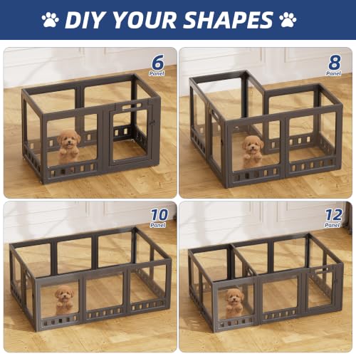 Clear-air Dog Playpen with Room Divider, Expandable Acrylic Dog Playpen to Create 2 Rooms, Clear Dog Play Pen Indoors, 30", 12 Panels, Black - color: Black, size: 30"H