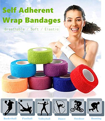Self Adhesive Elastic Bandage Wrap - Pack of 8 Rolls 1" x 5 Yards Stretch Self-Adherent Cohesive Wrap Bandages First Aid Tape for Athletic, Sports, Wrist, Ankle (Beign Colors) - color: Skin, size: 1 Inch