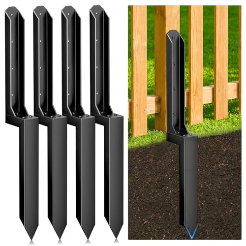 4 Pack Fence Post Repair Kit, Heavy Duty Steel Ground Spike Anchor for Fixing Leaning or Broken 4x4 & 6x6 Wood Posts, No Dig Drive-in Support for Yard, Garden & Fence - size: 4pack
