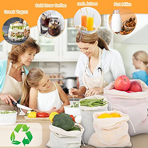 10 Pack Nut Milk Bag, Multi-size Fine Mesh Grade Reusable Cheesecloth Bags Strainers, Unbleached Organic Cotton Filter Bags for Almond Milk, Juices, ColdBrew, Cheese, Tea, Yogurt, Coffee - size: Multi-sizes (Mixed)