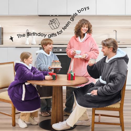 JOYWOO Wearable Blanket Hoodie,Oversized Cat Lovers Sweatshirt Blanket for Adult & Teens,Birthday Valentines Day Gifts for Teen Girls Boys Women 8-12,Cozy Sherpa Blanket Giant Pocket Gifts,Grey Small - color: Grey, size: Small