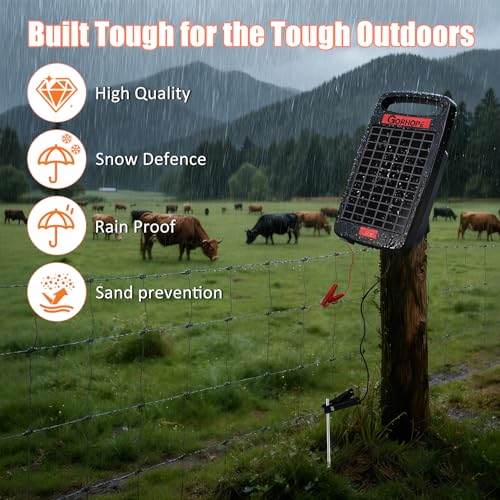 20 Miles Solar Electric Fence Charger with Short Circuit Alarm,0.32JPowered | 24-Hour Protection,Tempered Glass Solar Panel,14-Day Continuous Powered Protection for Livestock Protection - size: GOR32（20M0.32J）