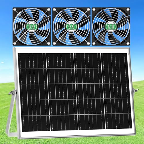 Solar Chicken Coop Fan 3 Kit, 25W Solar Powered Greenhouse Fan Outdoor Waterproof, Solar Exhaust & Intake Fans, Strong Airflow for Shed Dog House Circulation Ventilation Cooling, No Battery - size: 4.7" Fan 3 Kit