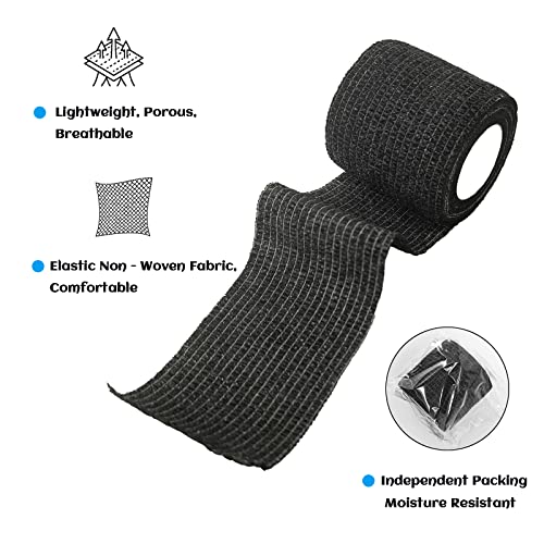 24 Rolls Black Elastic Self Adhesive Bandage Wrap 2 Inch, Breathable Cohesive Bandage, Ankle Sprains Swelling Medical First Aid Sports Athletic Grip Tape, Dogs Pet Vet Wrap - color: 2 Inch-24 Count Black