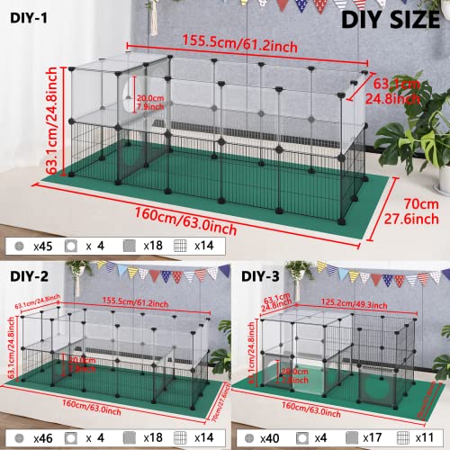 DINMO 36 Panels Bunny Playpen, Oxford Mat & Game Holes, Expandable Fence | 60.2"L x 24.8"W x 24.8"H, For Small Animal, Guinea Pig, Hamster, Ferret, Kitten Enclosure, Iron Mesh & Plastic Combination - style: Plastic and Metal Mesh Design