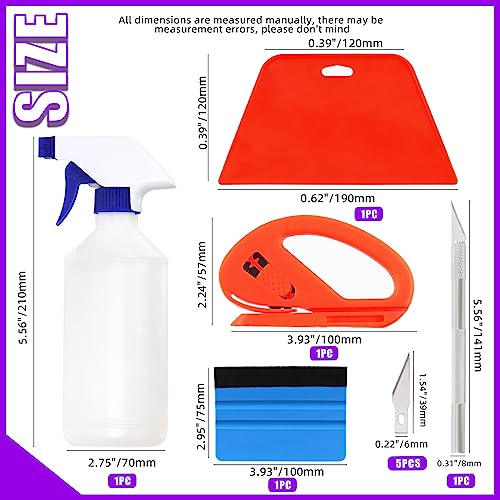 Swpeet 10Pcs Wallpaper Smoothing Tool Assorments Kit, Vinyl Wrap Cutting Tool, Squeegee Scraper, Craft Knife with Blades, 500ML Spray Bottle for Stick Wallpaper Car Wrap Vinyl Window Tint Glass Film - color: N2