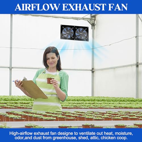 HNRLOY Solar Exhaust Fans for Chicken Coop Greenhouse Shed & Dog Houses| High Velocity Solar Powered Fans for Outdoor Intake or Exhaust Air with 2 High-Speed Brushless DC Fans - size: 15W Solar Panel + 2 Exhaust Fans