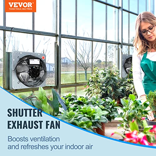 VEVOR 12 Inch Shutter Exhaust Fan Wall Mounted 1347 CFM Automatic Louvers, Sturdy Steel Housing, Low Noise, AC Motor, Ventilation and Cooling for Attic, Garage, Barn, Greenhouse, Workshop, Silver - size: 12 Inch