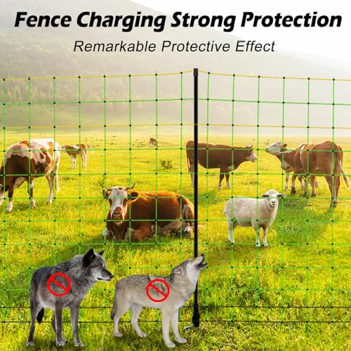 Electric Fence Netting, 35.4" x 164' Portable Electric Net Fence for Goats, Sheep, Lambs, Hogs in Backyards, Farms, Ranches, Homesteads and Gardens,(14 Posts, 2 Spikes,Green) - size: 35.4" x 164'