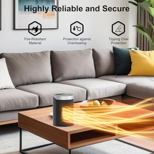 Space Heater, Portable Electric Heaters for Indoor Use with Remote | Thermostat,12H Timer, 5 Mode, Digital Display, Touch Key, 1500W Quiet PTC Ceramic Fast Safety Heat for Office, Bedroom,Desk