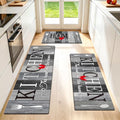 Kitchen Rugs Set 3 Piece, Non Slip Kitchen Mats for Floor, Soft Fabric with Rubber Backing, Farmhouse Anti Fatigue Runners Carpet for Home Kitchen Laundry Room Hallway (Rustic Grey & Black) - color: Rustic Grey & Black