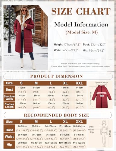 Women Winter Coats Fleece Long Coats Jackets Oversized Warm Down Jacket with Hood - color: Burgundy, size: Large