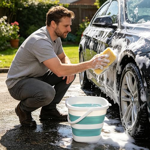 Collapsible Bucket, 2.6 Gallon 10L Mop Bucket for Cleaning, Car Washing, Portable Plastic Tub for Camping, RV, Beach, Fishing, Garden, Indoor and Outdoor Space Saving Wash Basin Ice Buckets - color: Green, size: 10L