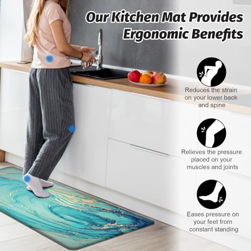 MAYHMYO Anti Fatigue Kitchen Mat for Floor Set of 2, 17.3"x 29"+ 17.3"x 59" | Comfort Mats, Cushioned, Non Slip, Waterproof Kitchen Rugs, Standing Mats, House, Sink, Office - color: Teal, size: 29"L X 17.3"W X 0.4"Th + 59"L X 17.3"W X 0.4"Th