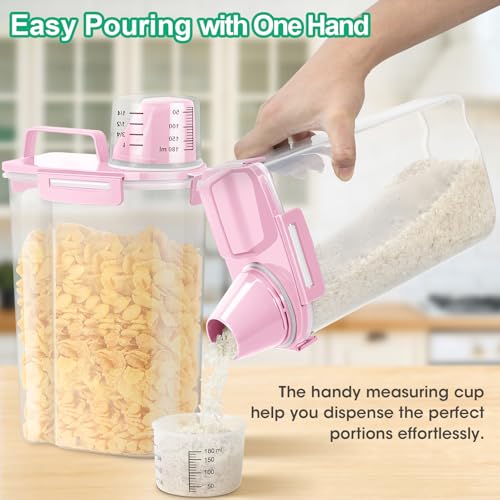 TBMax Rice Container 2 Pack 5 Lbs Cereal Container Storage, Kitchen Pantry Food Storage Holder with Cup, Small Pet Dog Cat Food Container -Pink - color: Pink 3+3Qt