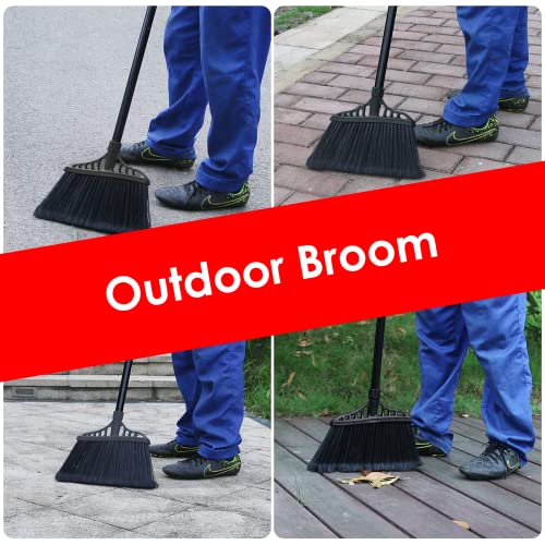 3-Pack Heavy Duty Broom, Commercial Broom with 55" Long Handle Outdoor Indoor, Industrial Brooms for Sweeping Garage Concrete Courtyard Patio Home Kitchen Office - All Black - color: Total Black