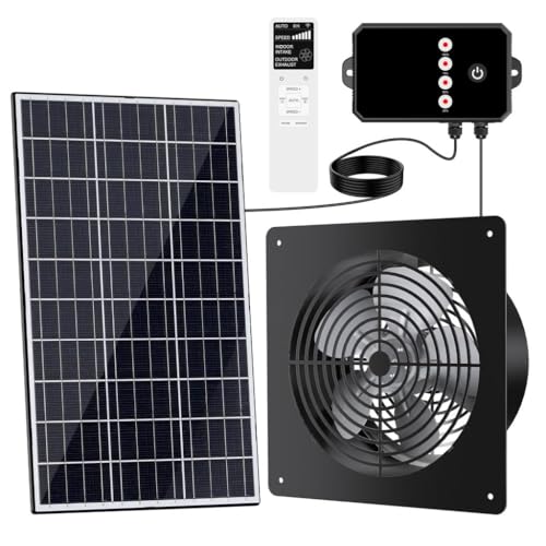 15W Solar Exhaust Fan with Remote Timer, for Chicken Coop, Greenhouse, Shed | Aluminum body, intake/exhaust reversible, programmable timer, for shed, pet house, ventilation, energy efficient
