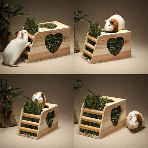 JanYoo Hay Feeder for Rabbits Wooden Holder for Cage Large Rack Hanging Food Manager Less Waste Dispenser Bunny Accessories - size: Xlarge-0.65lb Capacity