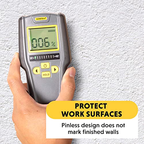 General Tools Digital Moisture Meter MMD7NP - Humidity Sensor- Pinless and Non-Invasive | Non-invasive moisture detector for walls, wood floors & concrete. Wood moisture meter for building materials & houses. - size: Pinless