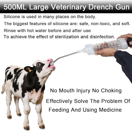 500ML Large Cattle Drench Gun, Big Dosage Feeding Gun Continuous Dosing Feeding Device Veterinary Medicine Dispenser, for Pig Cow, Sheep, Horse Autonomous Feeding Tool