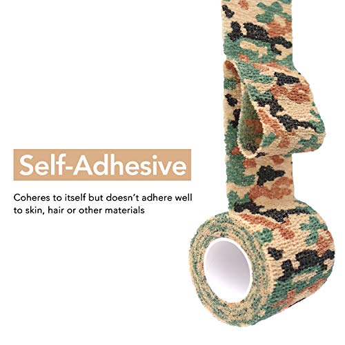 RISEN Cohesive Bandage 2” x 5 Yards, 6 Rolls, Self Adherent Wrap Medical Tape, Adhesive Flexible Breathable First Aid Gauze Ideal for Stretch Athletic - color: Desert Camo