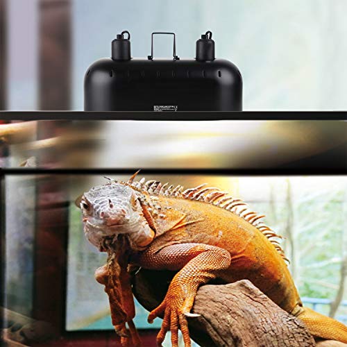 DXOPHIEX 15inch Dual Reptile Light Fixture Dual Reptile Heat Lamp | Max 150W, Separate Switches, Double Dome Lamp UVB Light Fixture for Bearded Dragon, Turtles, Snake and Lizard Terrarium - size: 15inch with fixture only