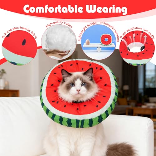 Cat Cone Collar Soft, Cat Recovery E Collar After Surgery to Stop Licking, Adjustable Waterproof Neck Elizabethan Pet Kitten Puppy Donut Pillow for Cats Wound Healing, Watermelon - color: Watermelon, size: Small(5-9.5in)
