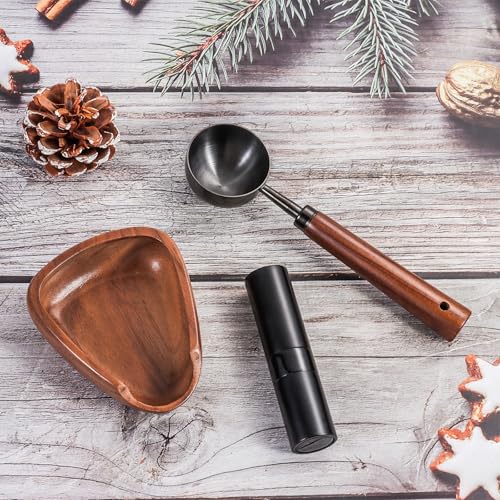 3pcs Coffee Bean Dosing Cup Set, Walnut Wood Cup Dosing Spoon Spray Bottle | Coffee Bean Dosing Cup Set in Gift Box, Static Reduction Precise Measuring for Espresso Tea Coffee Bar Accessories Kit - color: Black and Brown