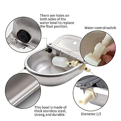Automatic Livestock Waterer for Cattle, Dogs, Chicken, 304 Stainless Steel | Rust-Proof Auto Refill Float Valve, Wall Mount, Easy Install & Clean, for Horse Sheep Pig, Livestock Water Trough Bowl