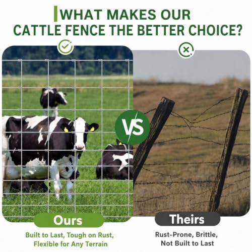 Farm Fence 5ft x 328ft, 12 Gauge Heavy Zinc Coating Cattle Panel Fence Galvanized Woven Wire Field Fencing Livestock Fence, Durable Chain Link Hog Wire Fencing for Yard Garden Sheep Goat Deer Horse | Galvanized Woven Wire Field Fencing Livestock Fence,Dur