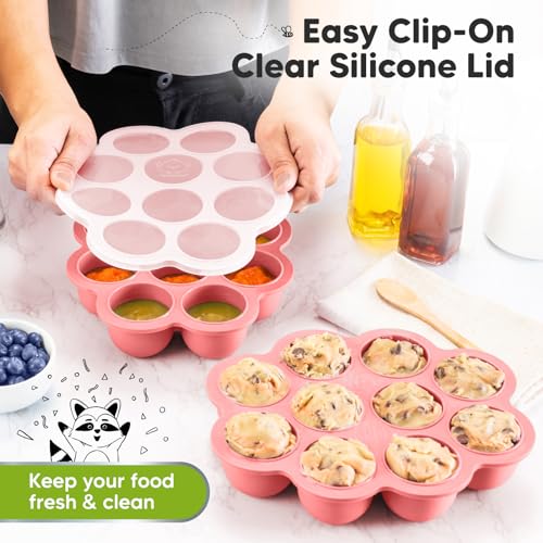KeaBabies Silicone Food Freezer Trays with Lid, 2oz x 10 Pods (Blossom) | Baby Food Storage Containers, Easy Puree Meal Prep, Breast Milk Silicone Freezer Molds, Dishwasher, Microwave Safe, BPA-Free - color: Blossom