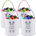 4 Pieces Easter Bunny Basket Egg Bags for Kids Cloth Tote Bags Canvas Cotton Empty Personalized Candy Egg Basket Bunny Print Buckets Carrying Presents and Eggs Hunt Bag Toys Bucket Boys Girls - style: Cute