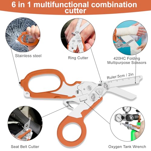 6-in-1 Heavy-Duty Emergency trauma shears (Orange) - color: Orange