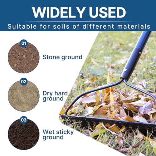WIKER Heavy Duty Steel Garden Rake, 57 Inch Fiberglass Long Handle with 14 Tempered Tines, One-Piece Non-Slip Yard Rake for Soil, Gravel, Leaves, Gardening & Landscaping