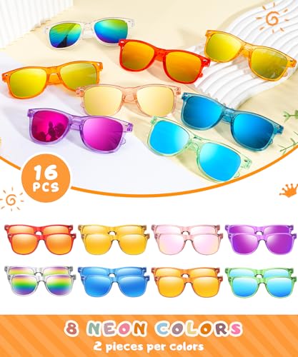 Sumsun Kids Sunglasses Bulk Party Favors 16 Packs Boys Girls Age 3-8 with UV400 Protection for Birthday Graduation Party Supplies (Solid color 16 Pack) - style: 16pc Solid Color