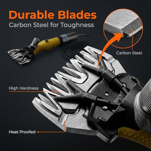 Naroote Electric Sheep Shears, Professional Goats Clippers with 3000RPM, Carbon Steel Blade, Non Slip Handle, Low Vibration & Powerful Motor for Sheep, Alpacas, Goats (US Plug 110V)