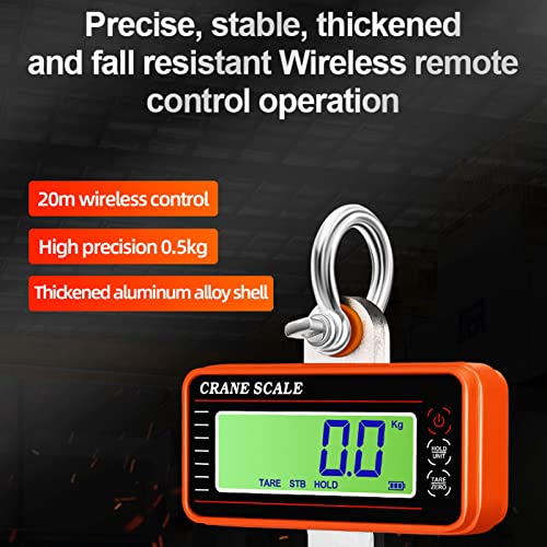 Digital Crane Scale, 1500kg 3000lb Duty Industrial Hanging Scale, with Remote Control LED Display, Remote Control Range 20m, for Measuring Weight(Orange)