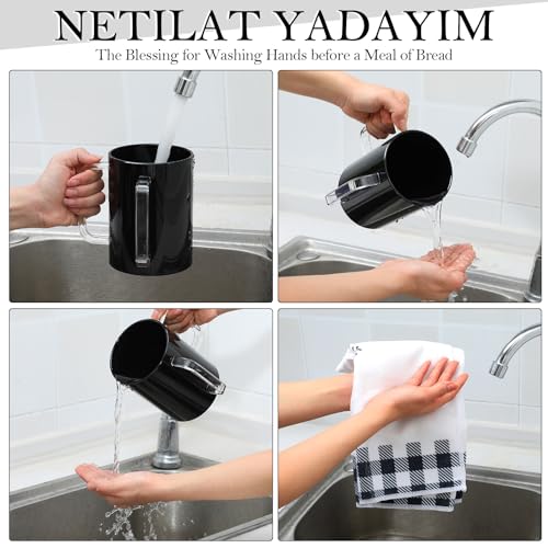 Dingion Judaica Hand Washing Cup for Netilat Yadayim,Black, Clear Handle | Black Acrylic Judaica Hand Washing Cup Stable Dual Clear Handles 5 Inch Netilat Yadayim Cup Traditional Jewish Ritual Kohanim - color: Black, Clear Handle