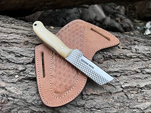 Custom Handmade 7'' fixed blade hoof rasp knife/Cow boy knife/Bull cutter Cowboy knives with pancake leather sheath - color: WHITE